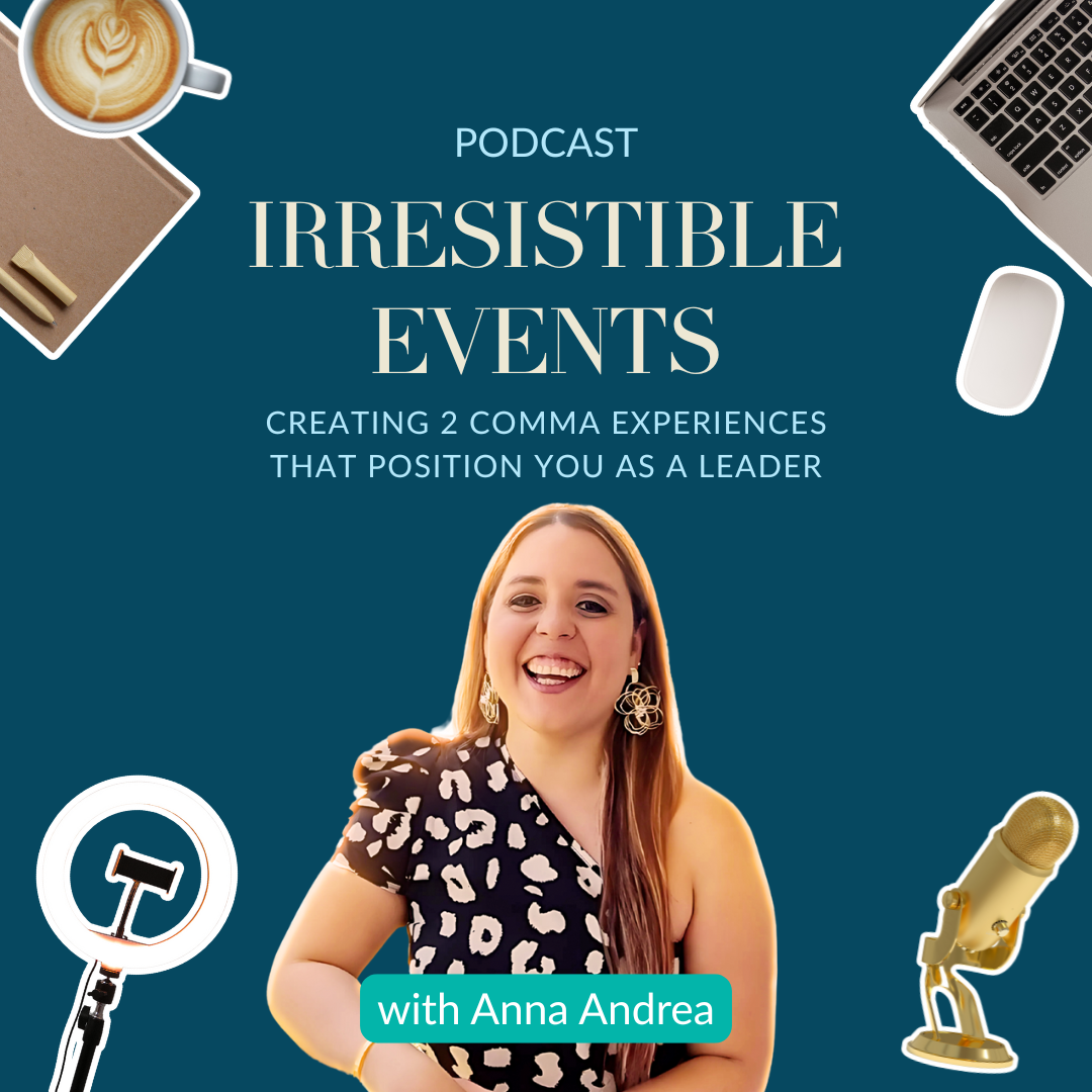 Anna Andrea recording the Irresistible Events Podcast