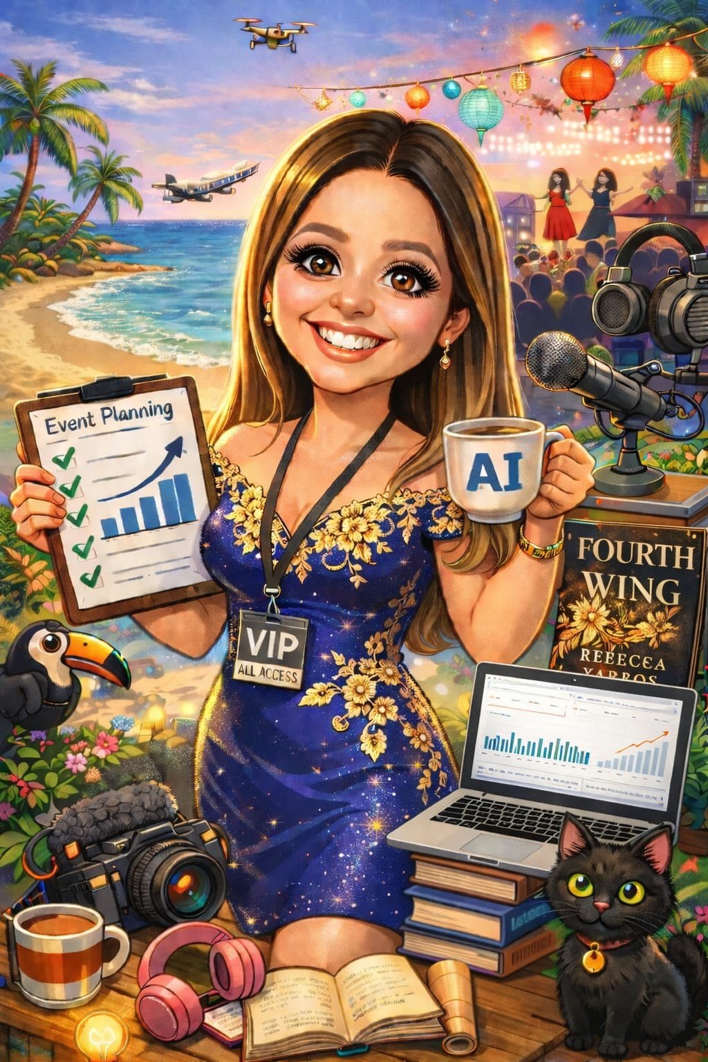Illustration of Anna Andrea with event planning tools